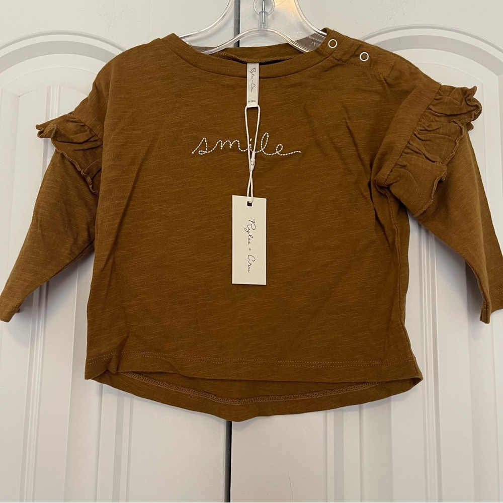 Rylee + Cru Brown Long Sleeve Tee with Ruffles